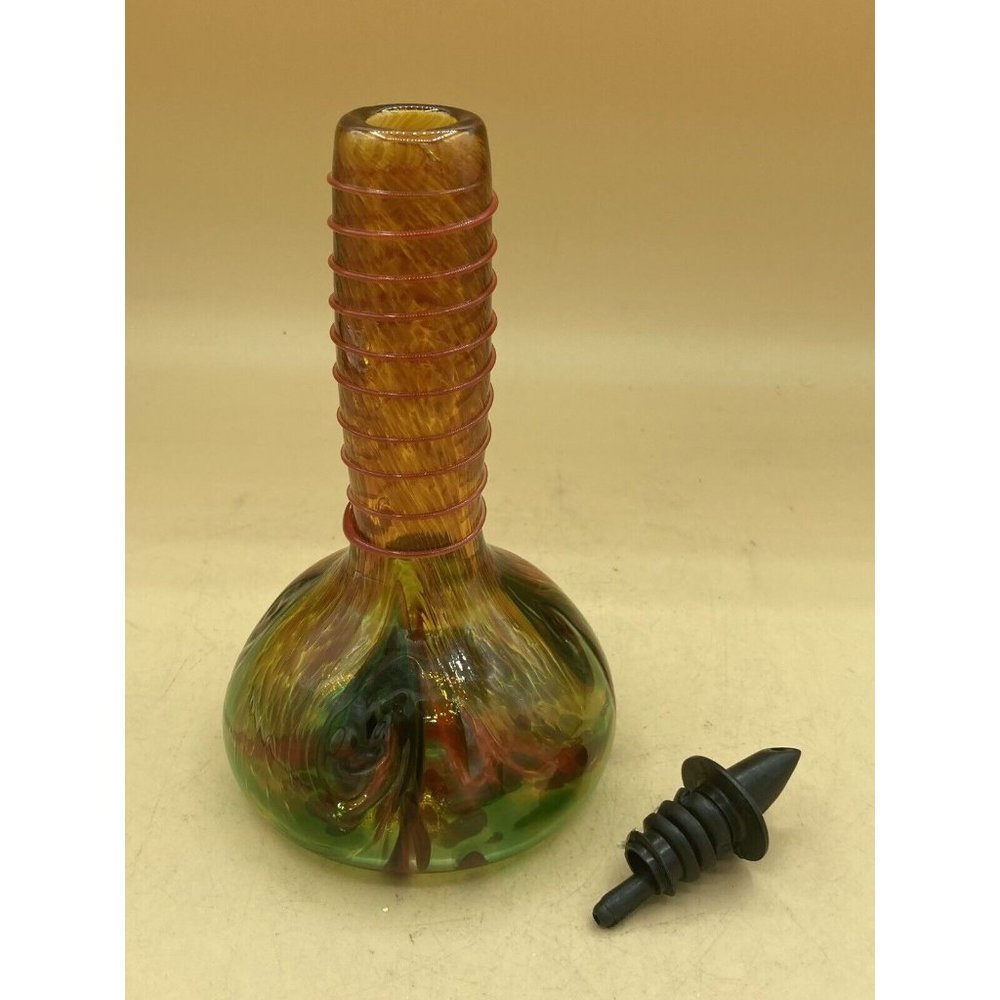 Art Glass Oil Cruet 8.5” Dispenser Threaded Glass Signed Ken Keith 7/15